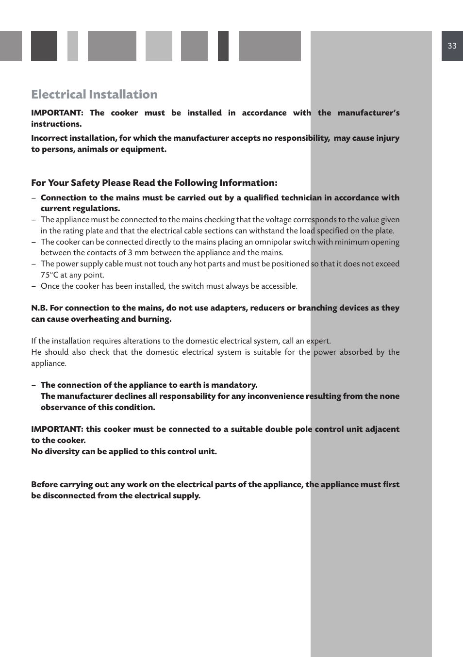 Electrical installation | CDA RV 1060 User Manual | Page 33 / 36