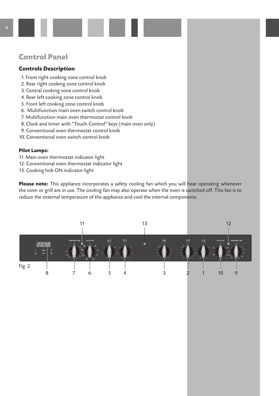Control panel | CDA RV 1060 User Manual | Page 4 / 36