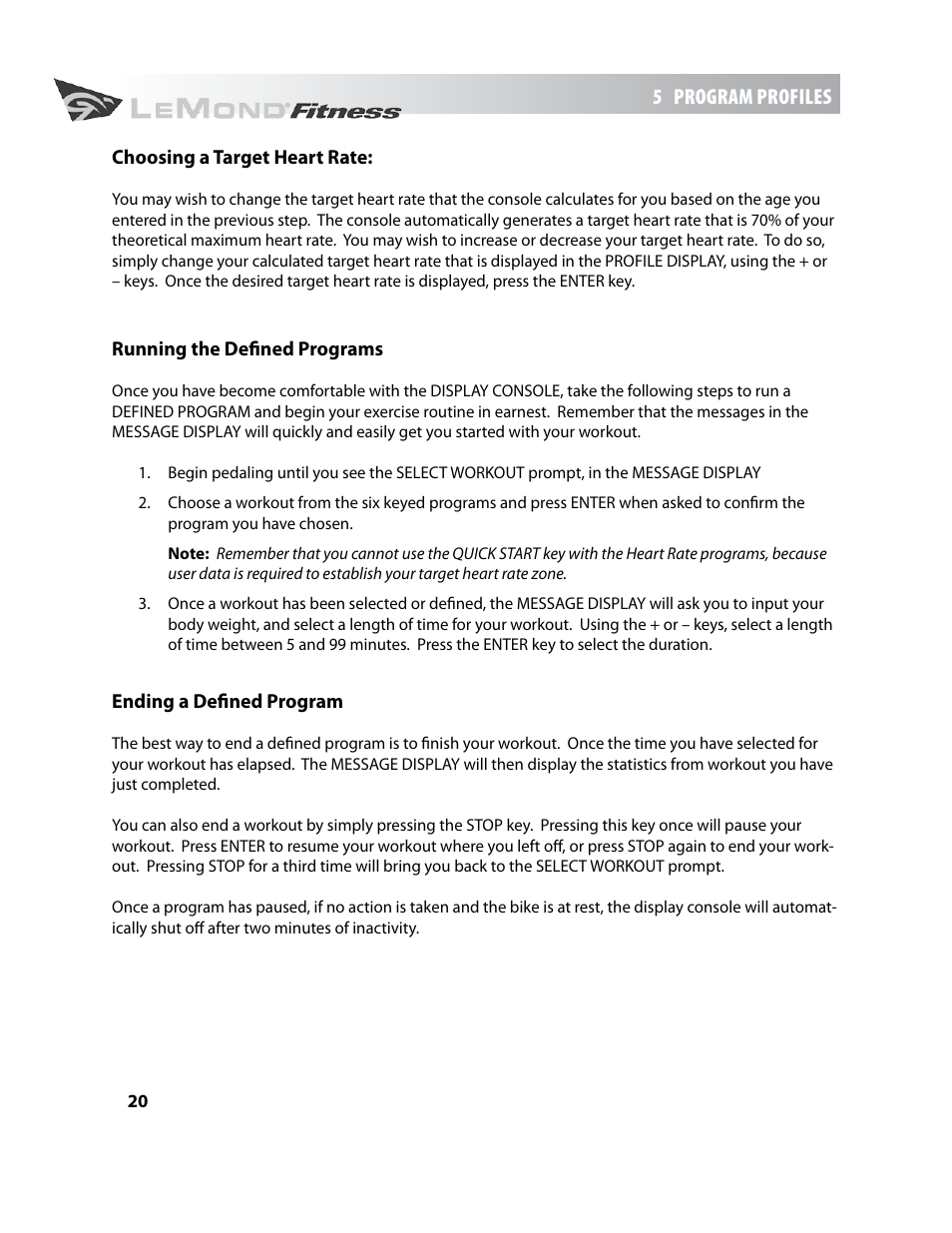 5 program profiles | LeMond g-force UT User Manual | Page 20 / 44