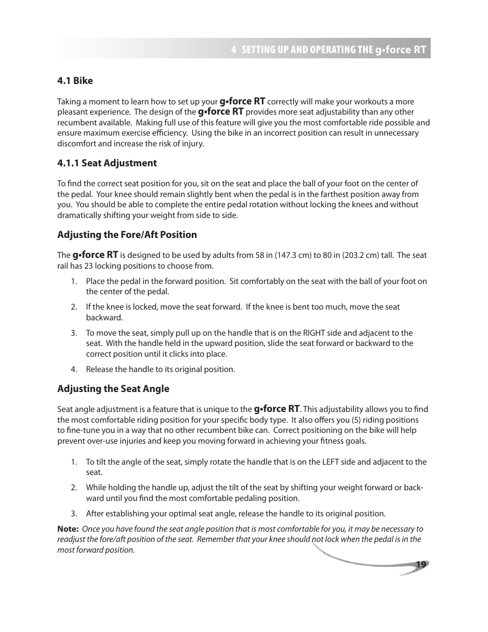 LeMond g-force RT User Manual | Page 19 / 56