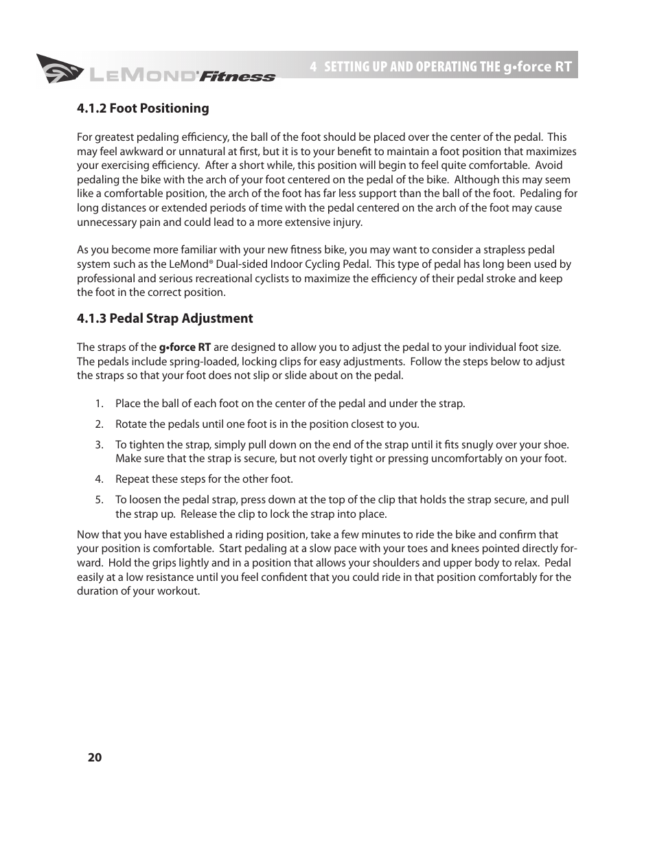 LeMond g-force RT User Manual | Page 20 / 56