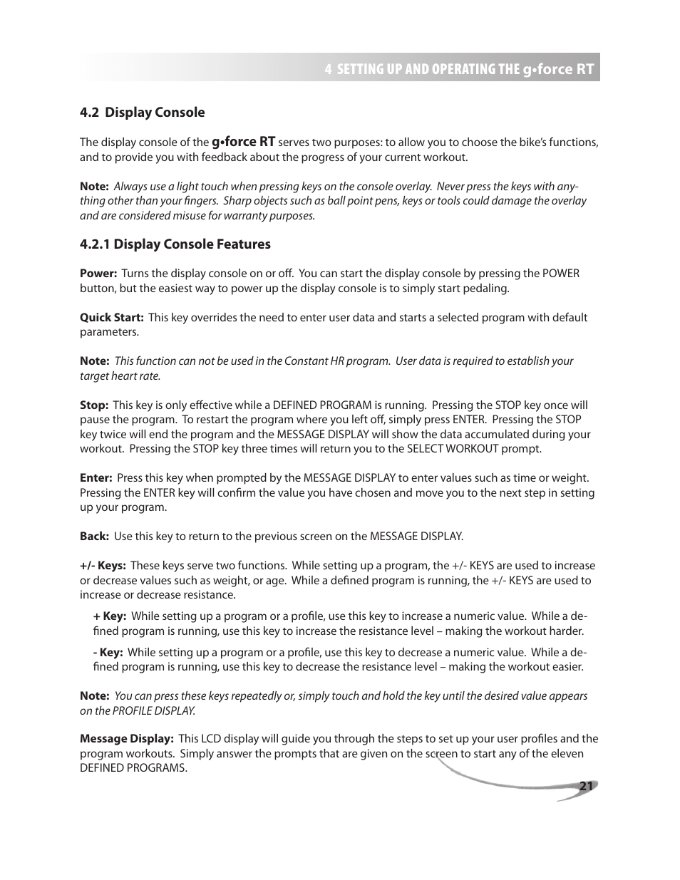 LeMond g-force RT User Manual | Page 21 / 56