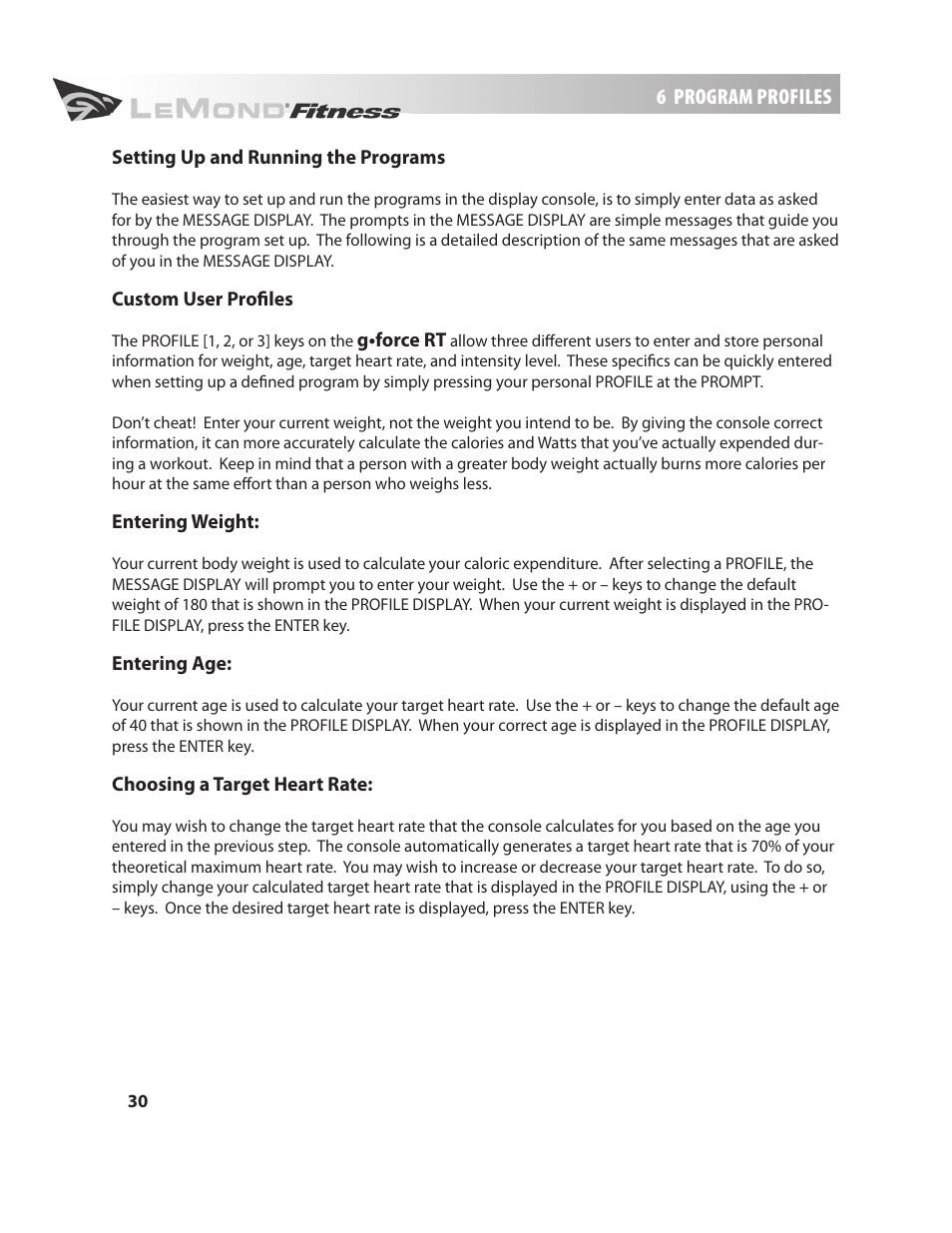 LeMond g-force RT User Manual | Page 30 / 56