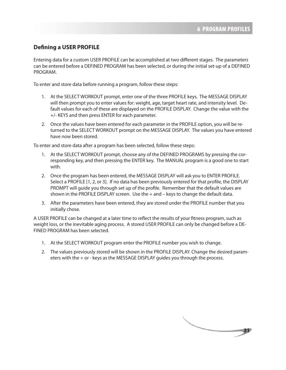 6 program profiles | LeMond g-force RT User Manual | Page 31 / 56