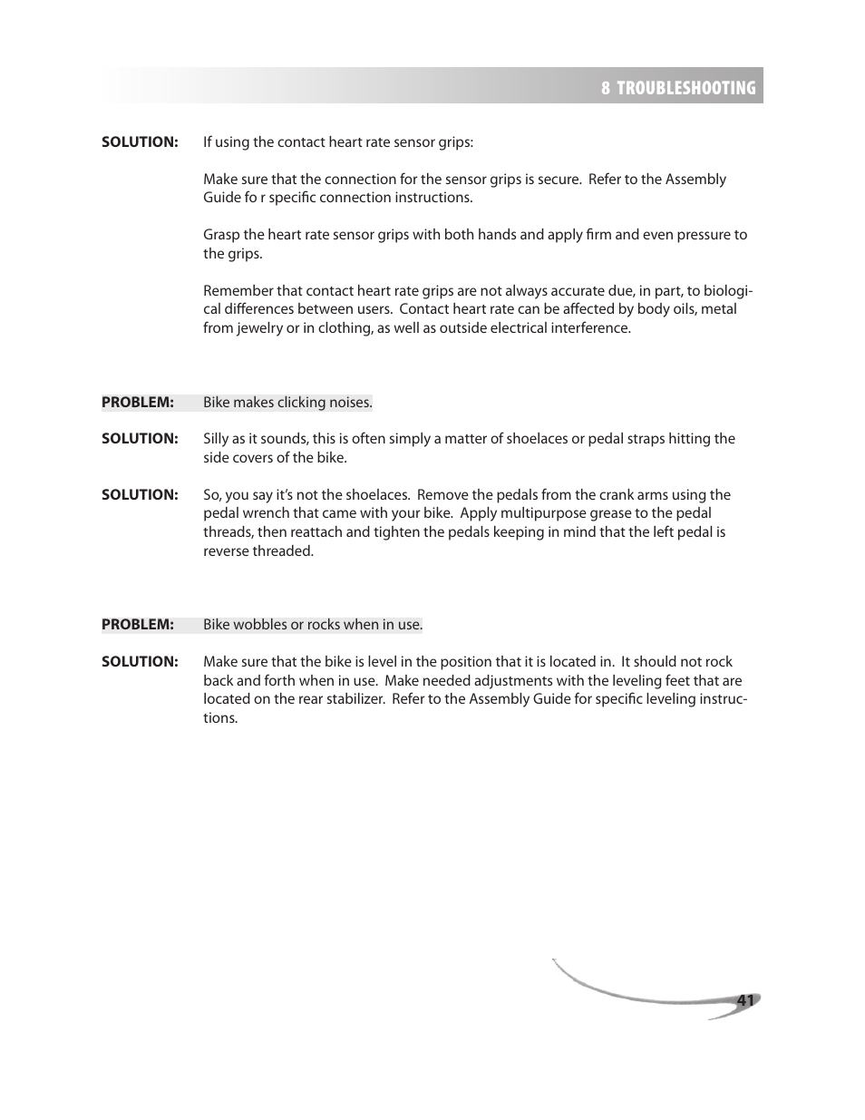 8 troubleshooting | LeMond g-force RT User Manual | Page 41 / 56