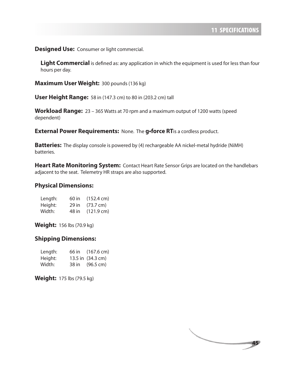 LeMond g-force RT User Manual | Page 45 / 56