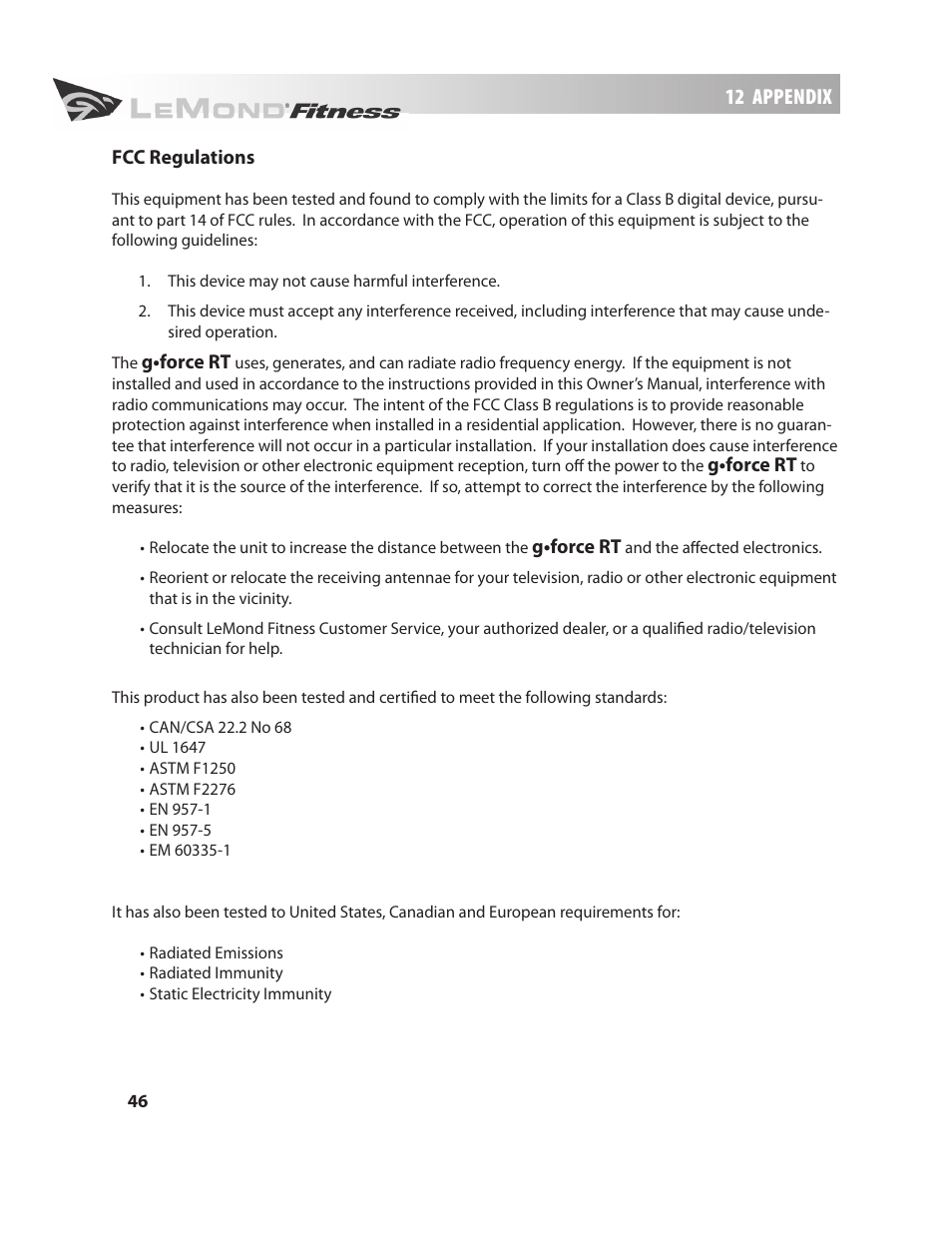 LeMond g-force RT User Manual | Page 46 / 56