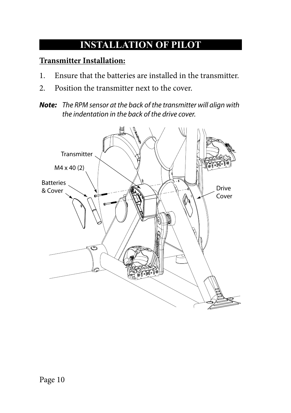 Installation of pilot | LeMond RevMaster Pilot User Manual | Page 10 / 29