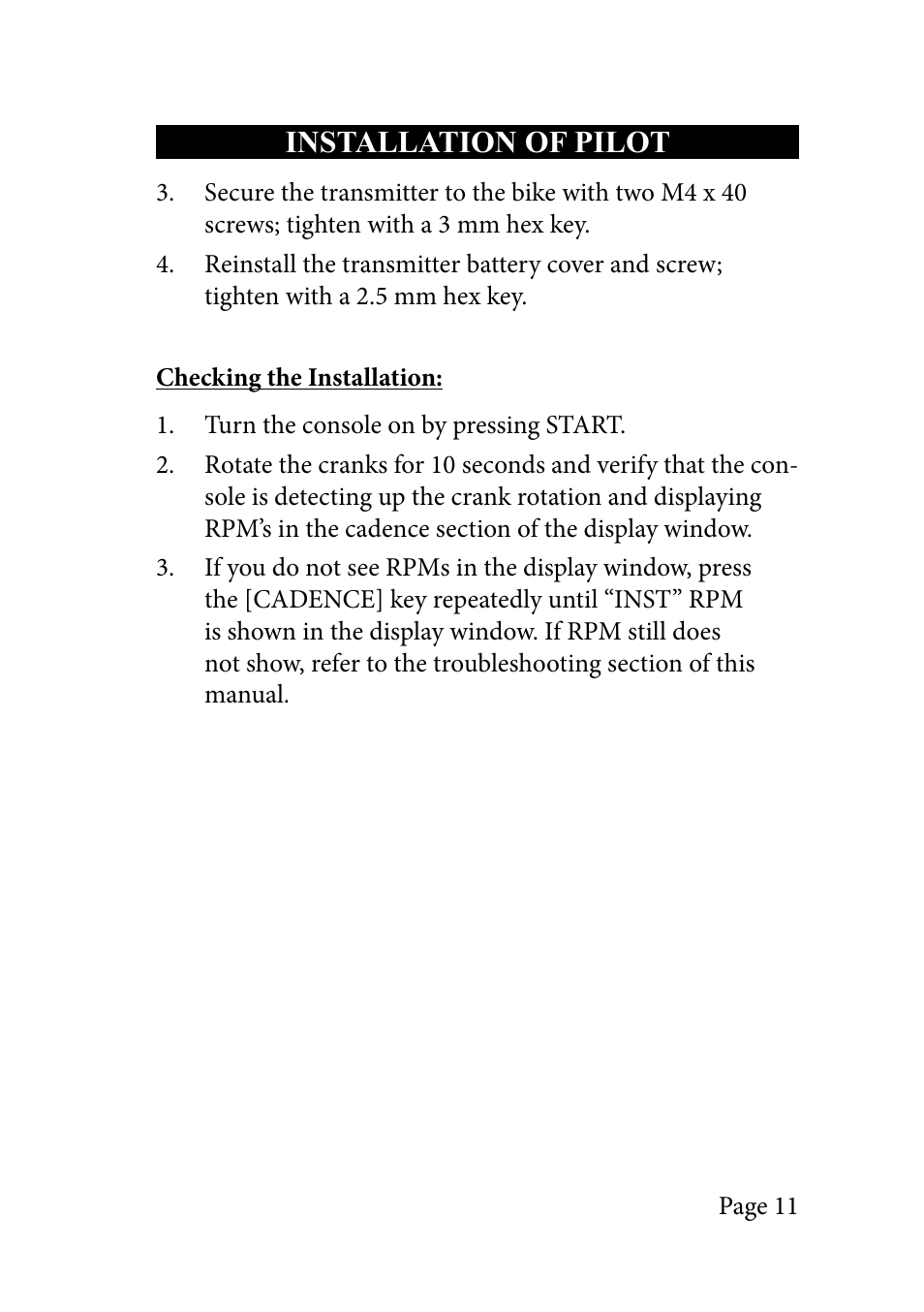 Installation of pilot | LeMond RevMaster Pilot User Manual | Page 11 / 29