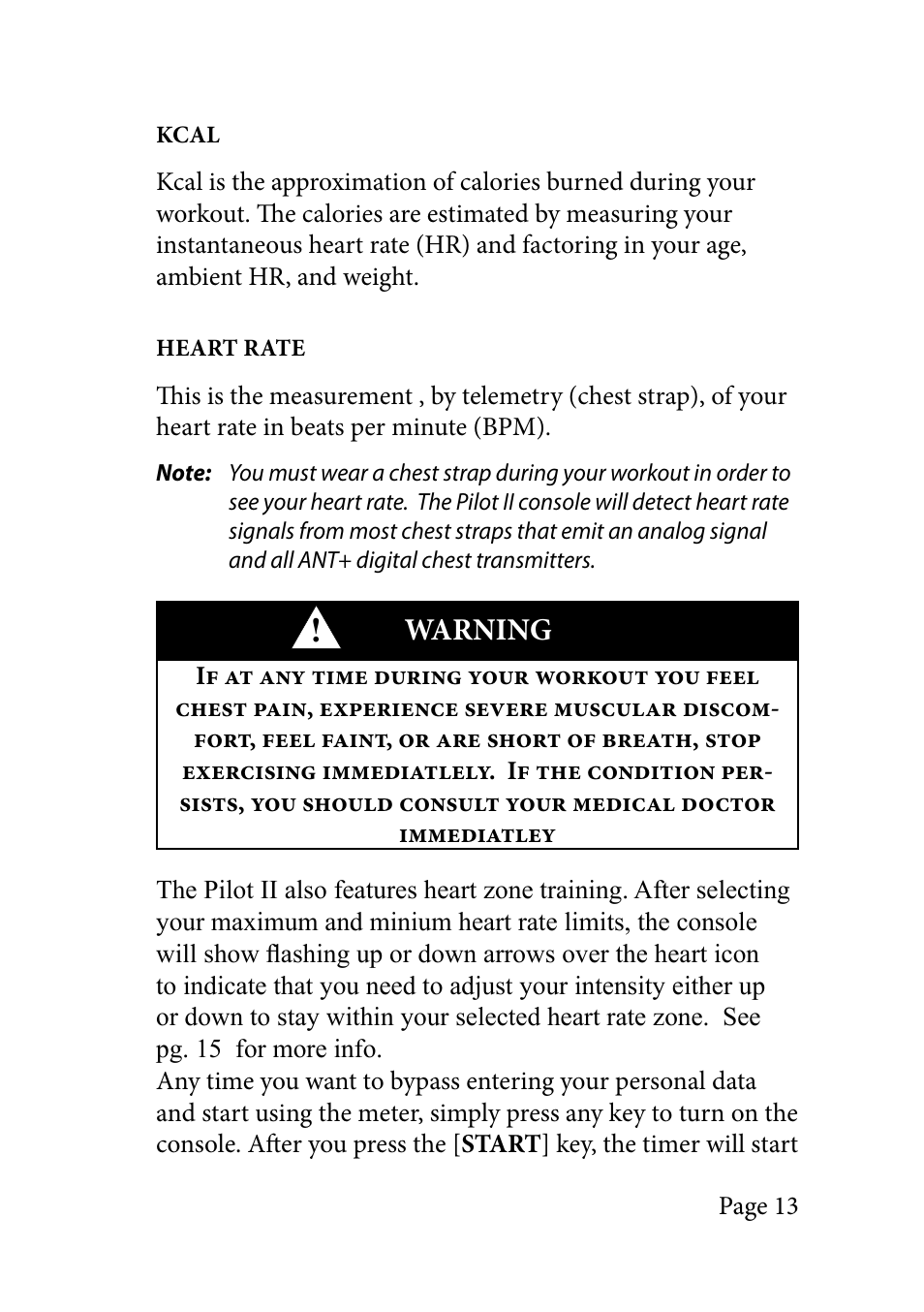 Warning | LeMond RevMaster Pilot User Manual | Page 13 / 29