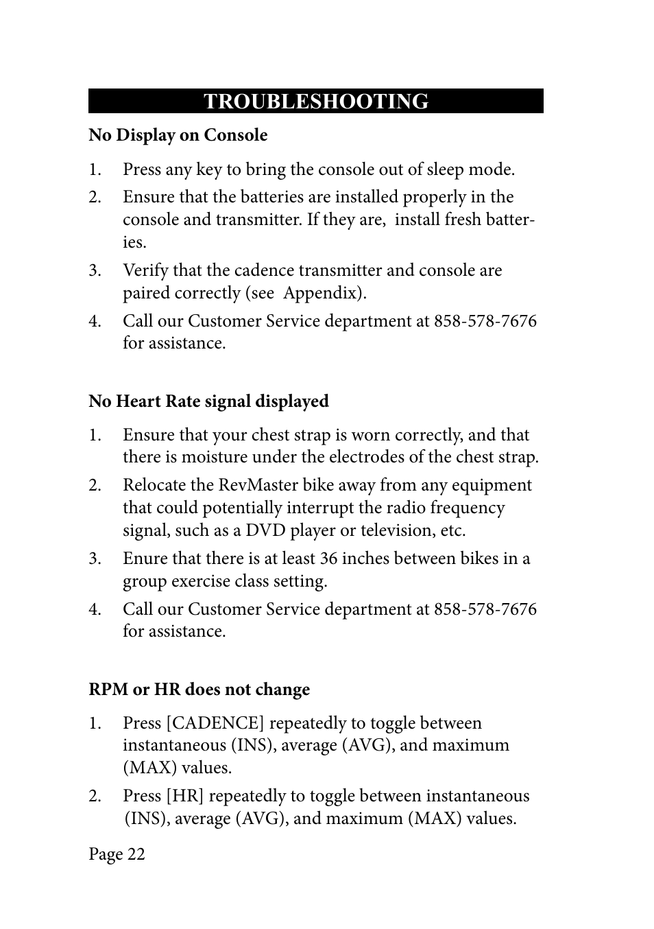 Troubleshooting | LeMond RevMaster Pilot User Manual | Page 22 / 29
