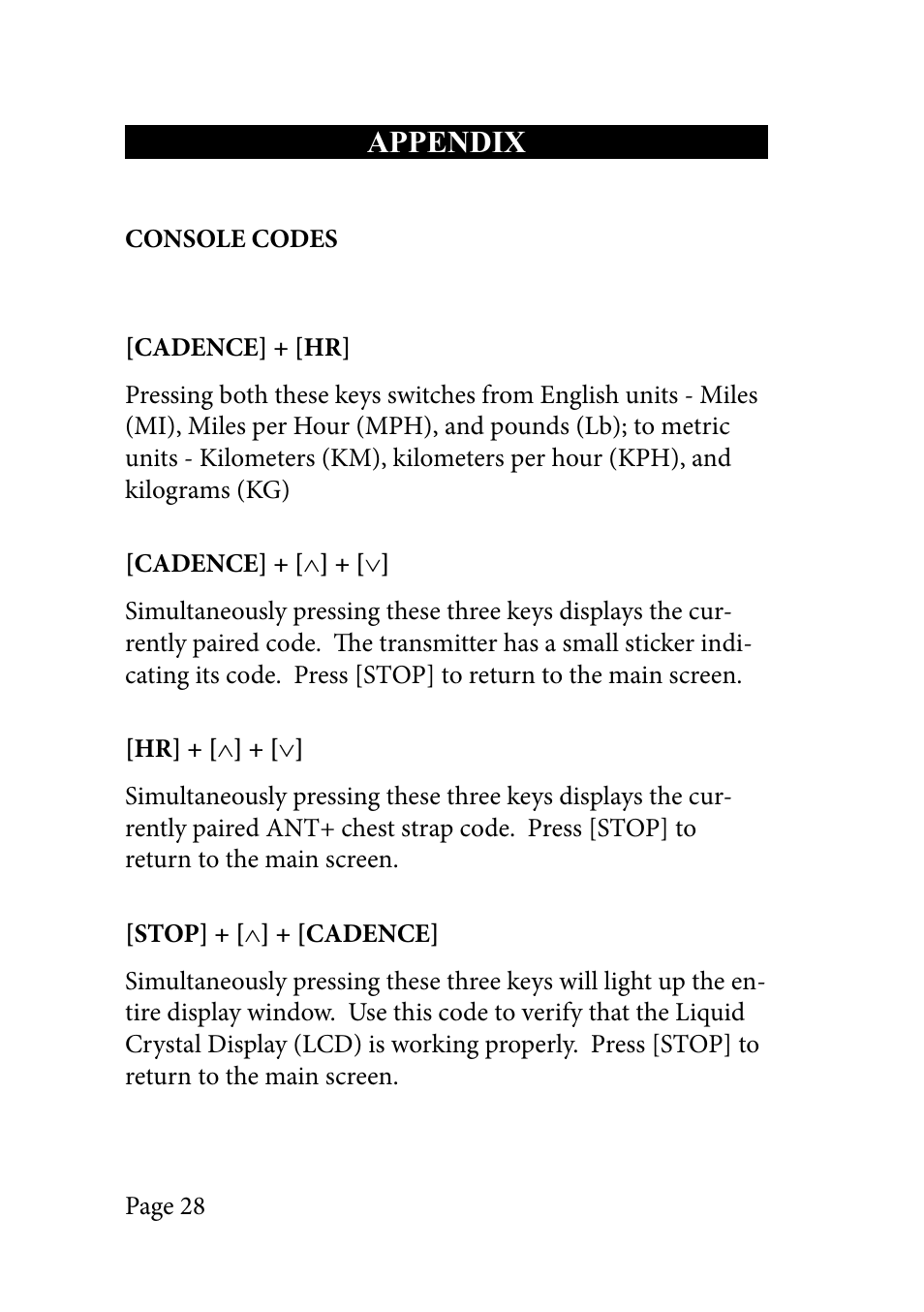 Appendix | LeMond RevMaster Pilot User Manual | Page 28 / 29