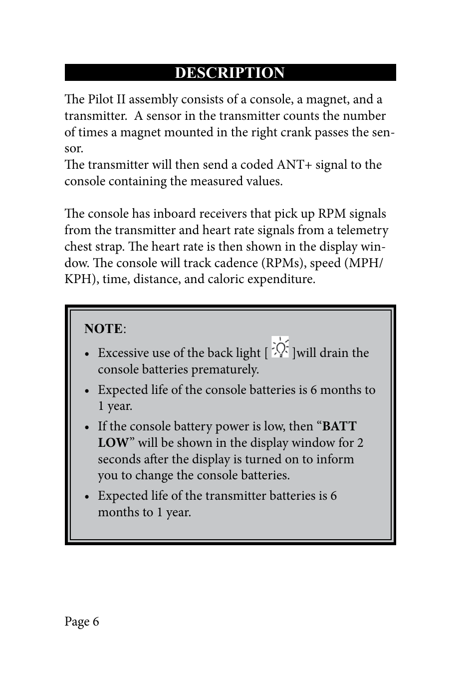 Description | LeMond RevMaster Pilot User Manual | Page 6 / 29