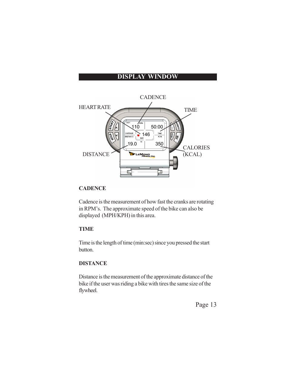 Page 13 display window | LeMond RevMaster Pilot User Manual | Page 13 / 29