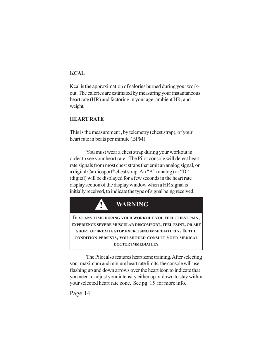 Page 14, Warning | LeMond RevMaster Pilot User Manual | Page 14 / 29