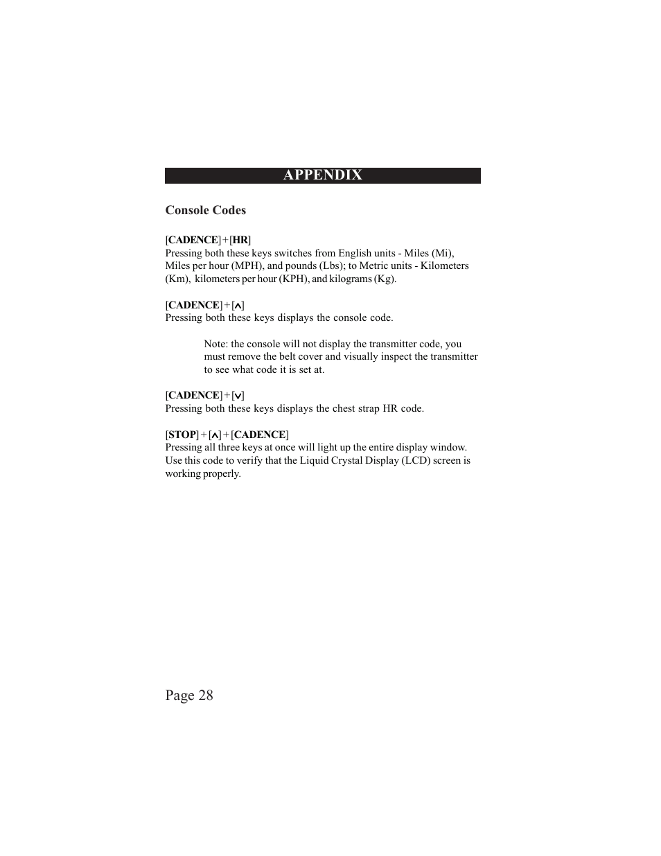 Page 28 appendix | LeMond RevMaster Pilot User Manual | Page 28 / 29