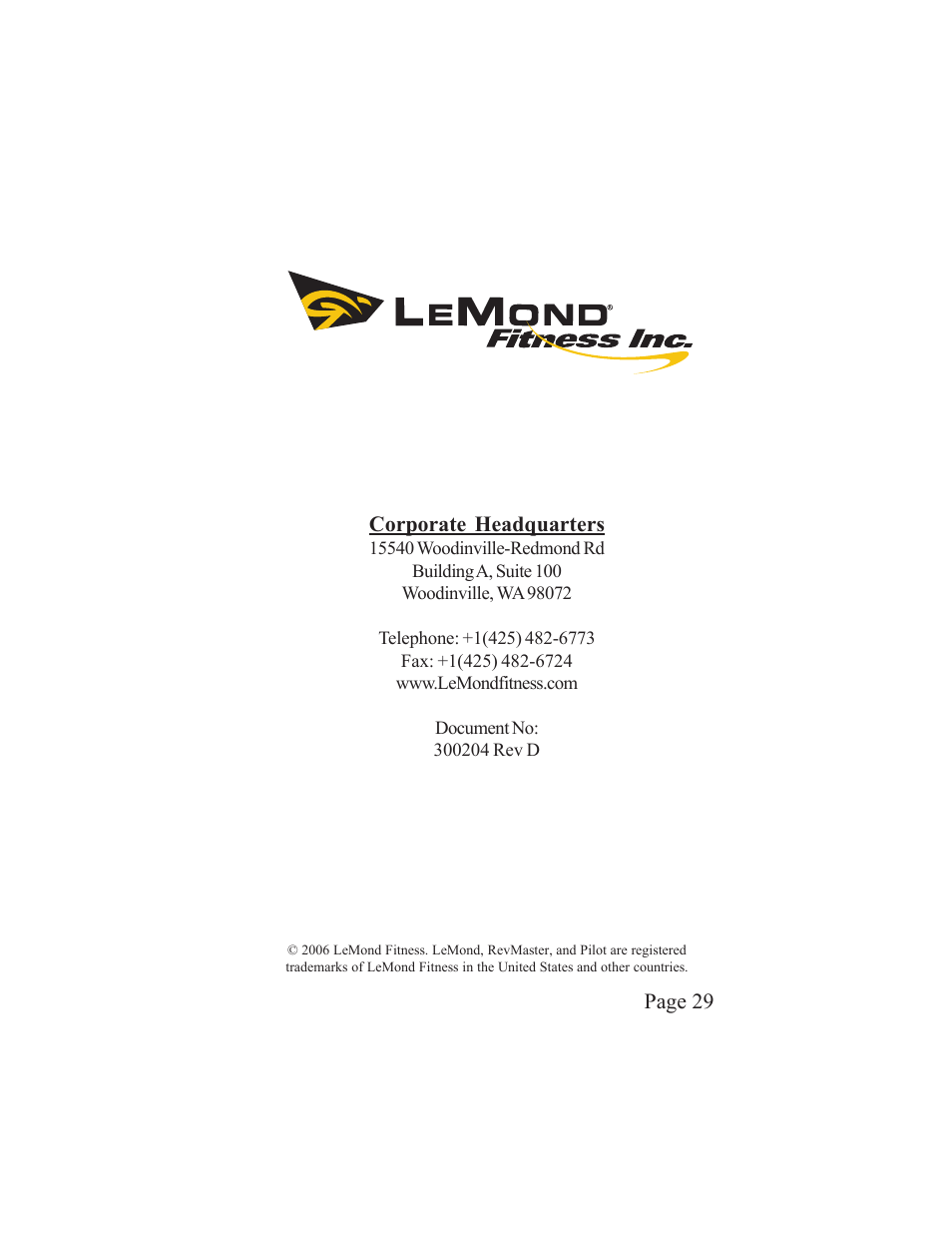 LeMond RevMaster Pilot User Manual | Page 29 / 29