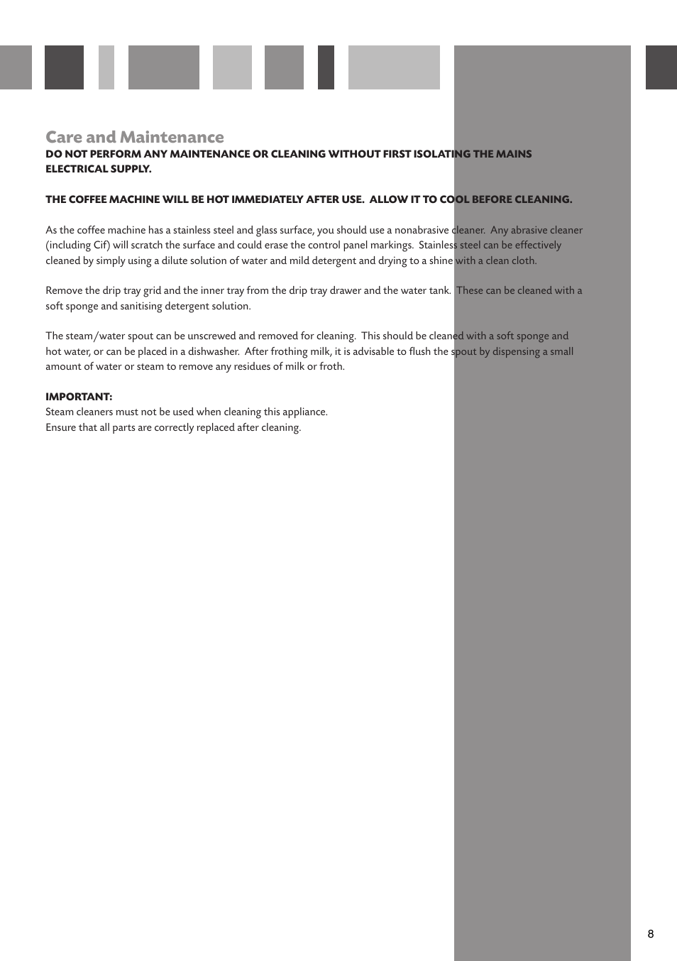 Care and maintenance | CDA CVC4SS User Manual | Page 9 / 16