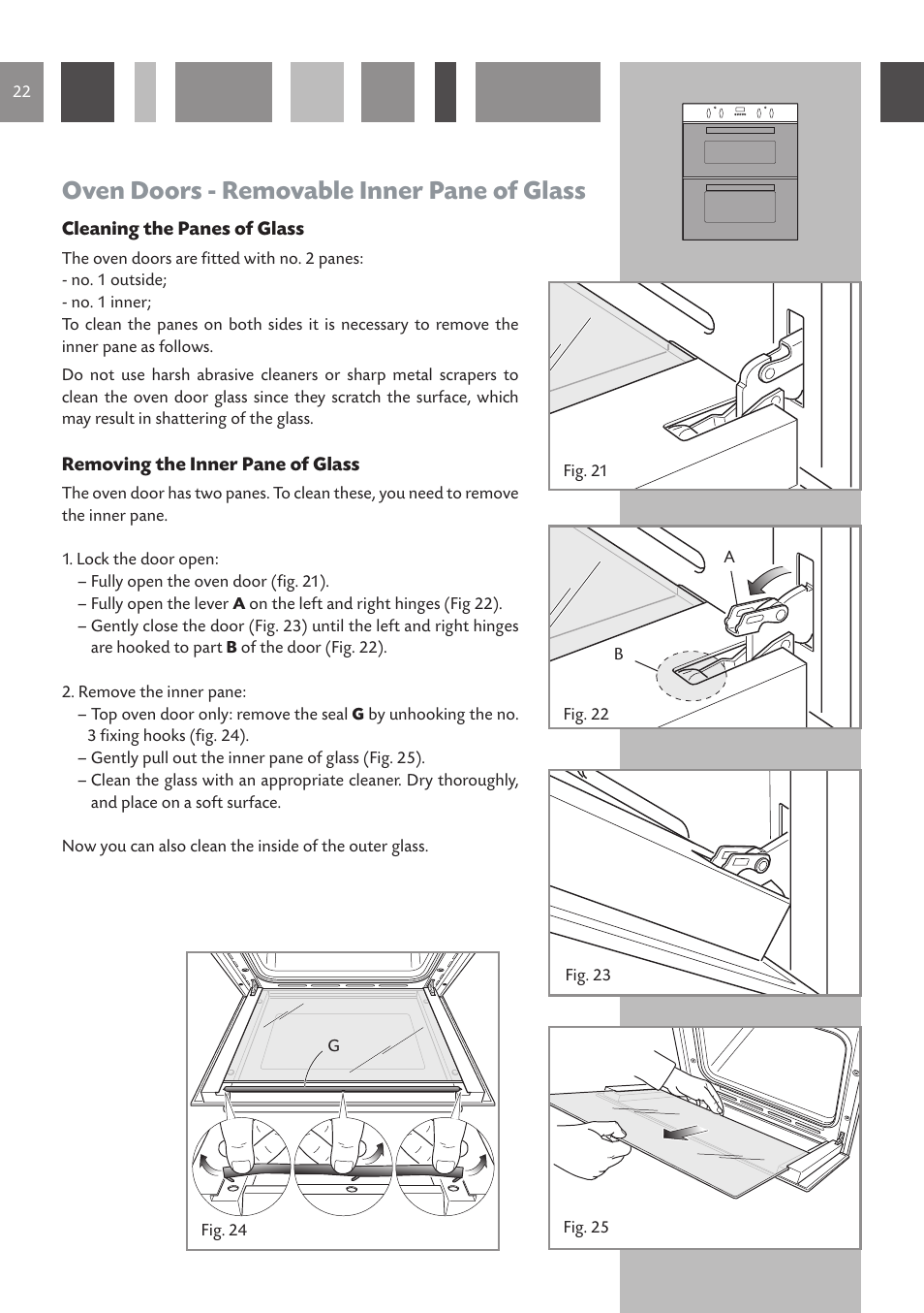 Oven doors - removable inner pane of glass | CDA DC730 User Manual | Page 22 / 36