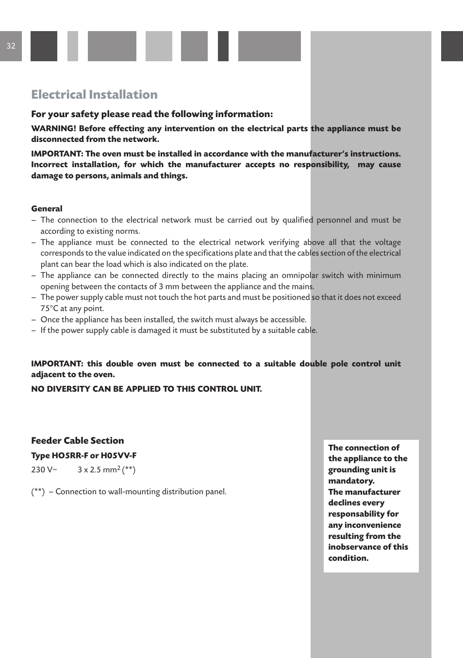 Electrical installation | CDA DC730 User Manual | Page 32 / 36