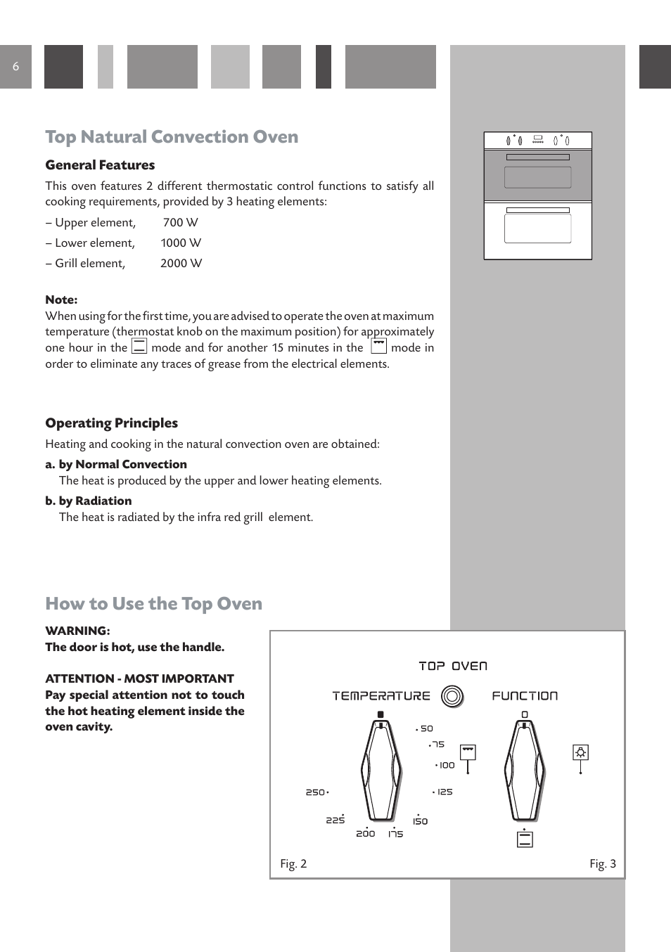 Top natural convection oven, How to use the top oven | CDA DC730 User Manual | Page 6 / 36