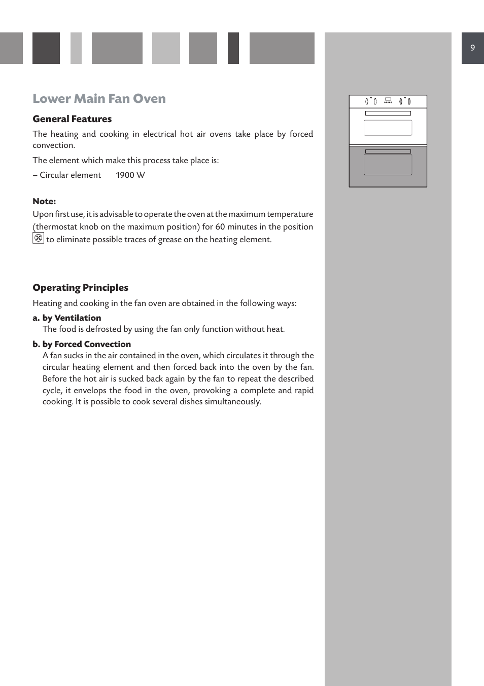 Lower main fan oven | CDA DC730 User Manual | Page 9 / 36