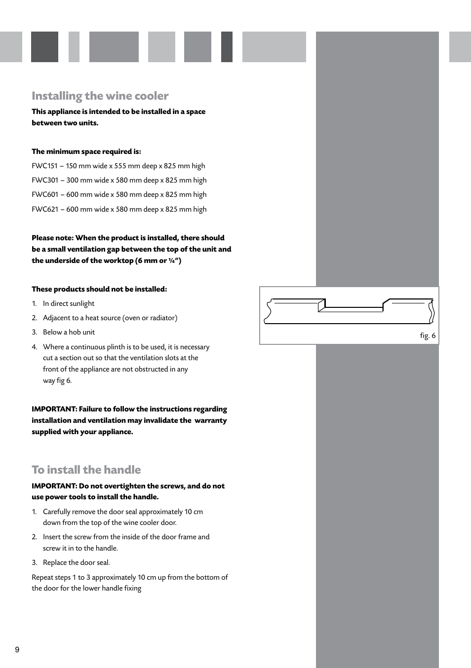 Installing the wine cooler | CDA FWC621 User Manual | Page 10 / 16