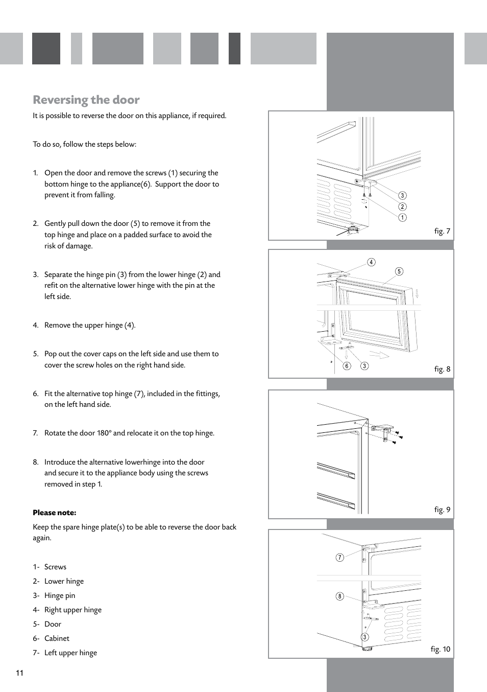 Reversing the door | CDA FWC621 User Manual | Page 12 / 16