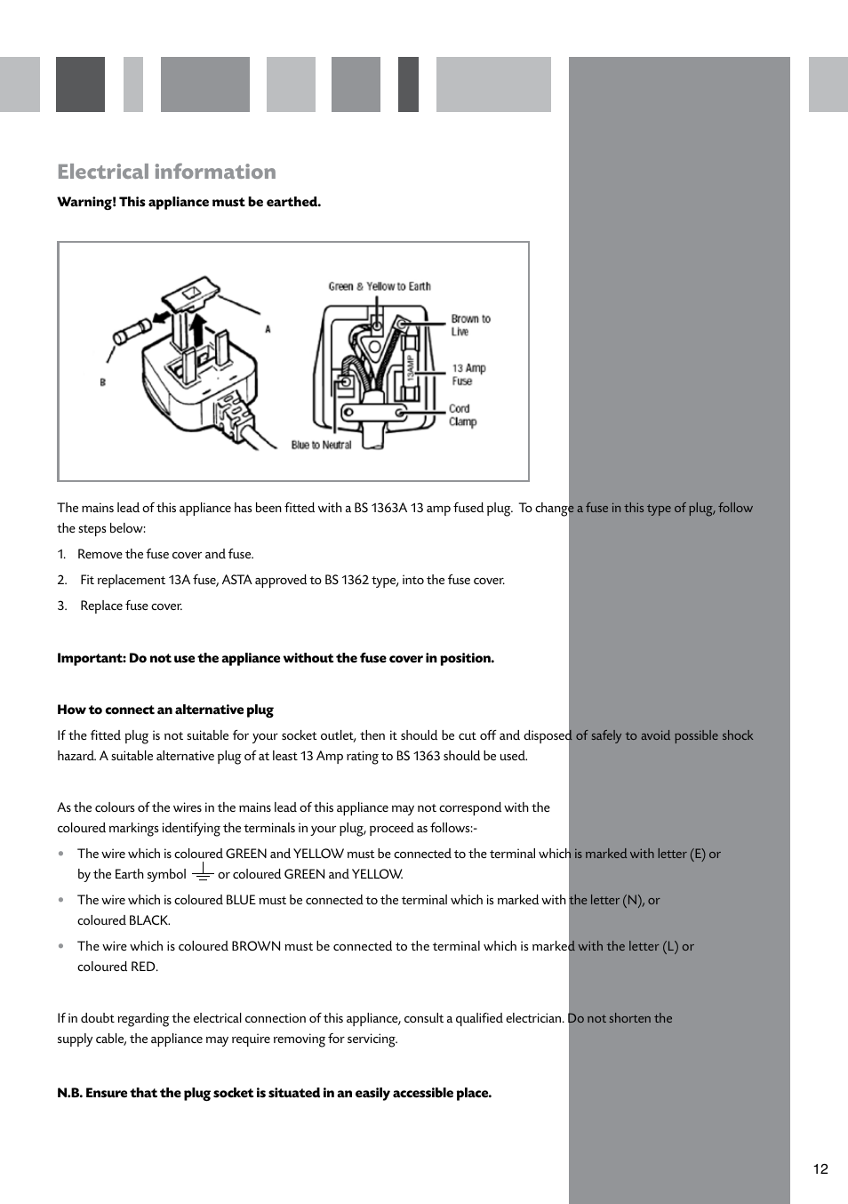 Electrical information | CDA FWC621 User Manual | Page 13 / 16