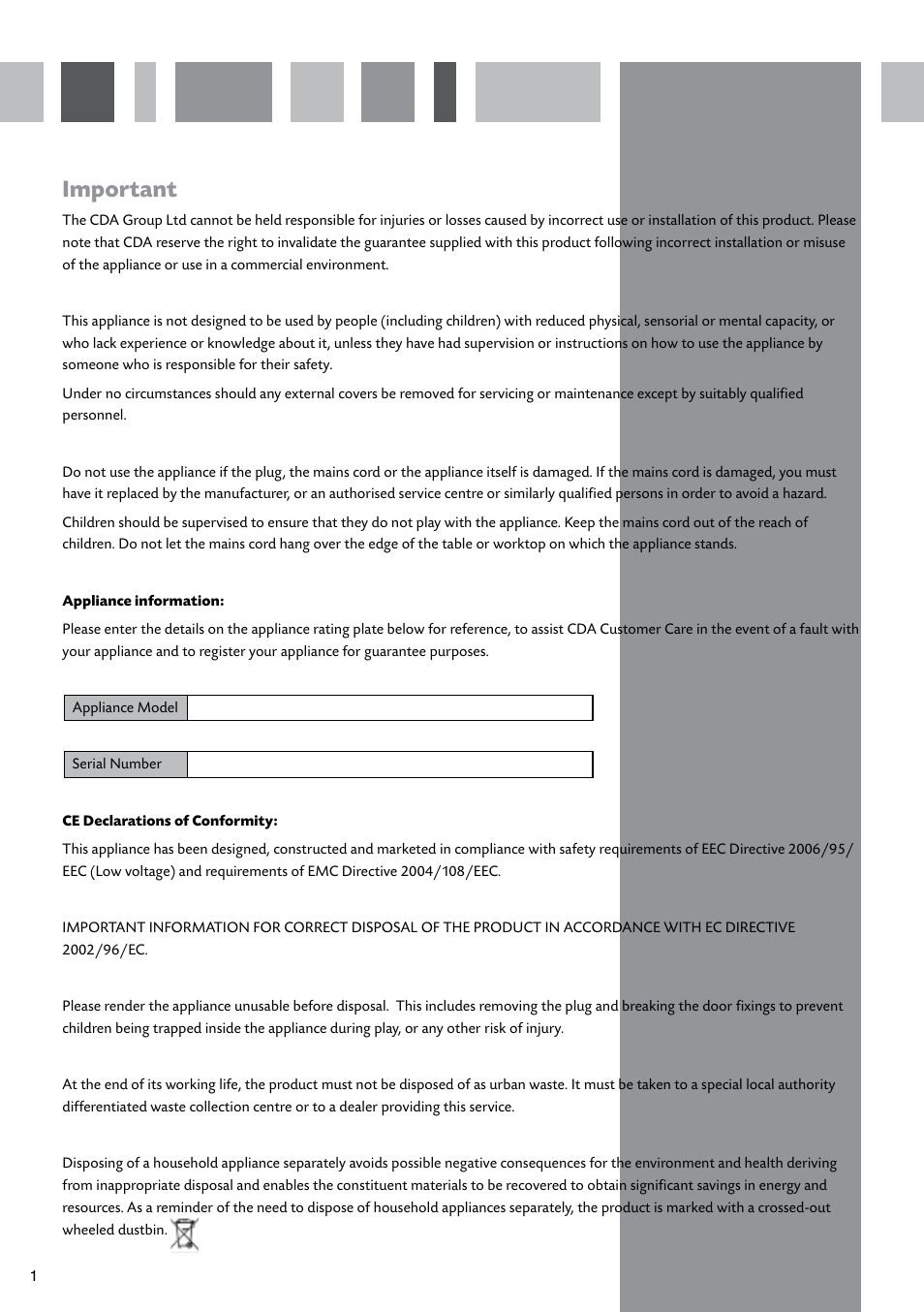 Important | CDA FWC621 User Manual | Page 2 / 16