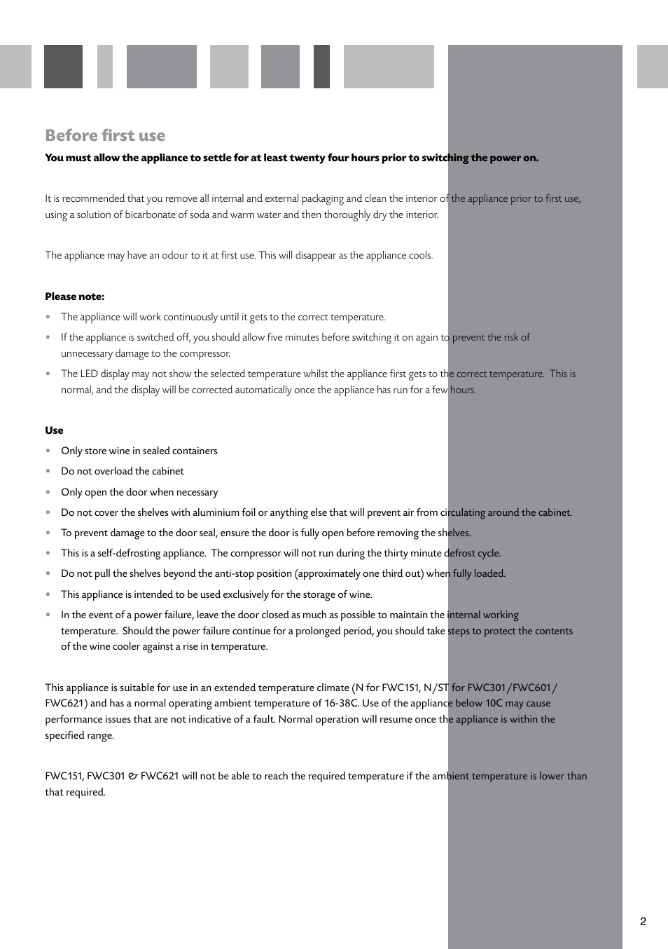 Before first use | CDA FWC621 User Manual | Page 3 / 16