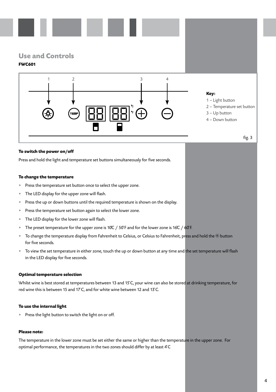 Use and controls | CDA FWC621 User Manual | Page 5 / 16