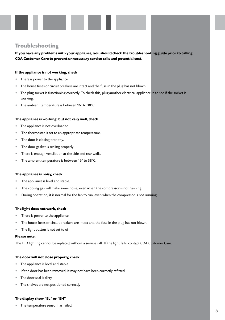 Troubleshooting | CDA FWC621 User Manual | Page 9 / 16