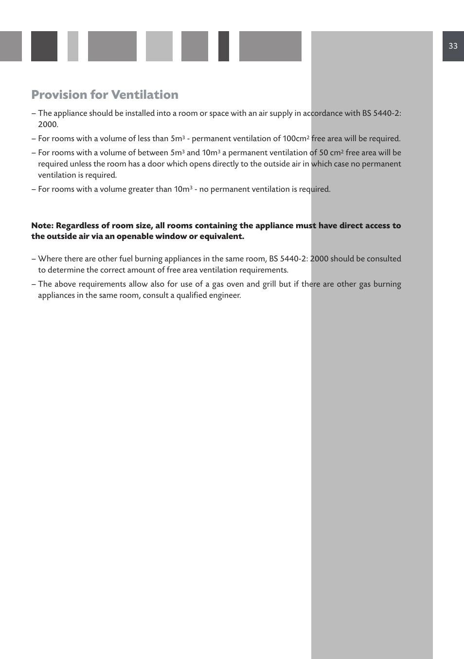 Provision for ventilation | CDA DUAL FUEL COOKERS RC 9021 User Manual | Page 33 / 44