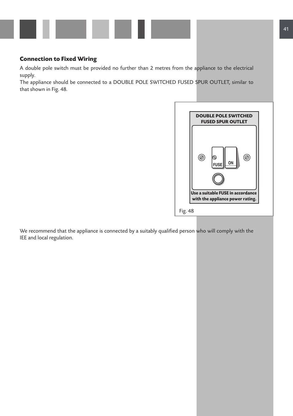 Connection to fixed wiring | CDA DUAL FUEL COOKERS RC 9021 User Manual | Page 41 / 44