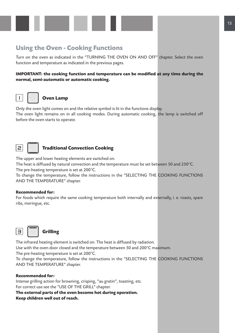 Using the oven - cooking functions | CDA SV 210 User Manual | Page 13 / 36
