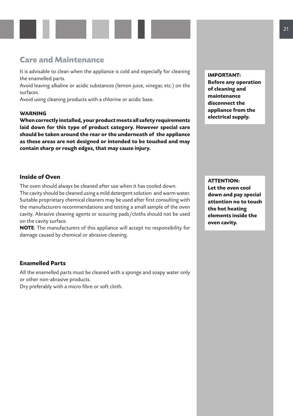 Care and maintenance | CDA SV 210 User Manual | Page 21 / 36