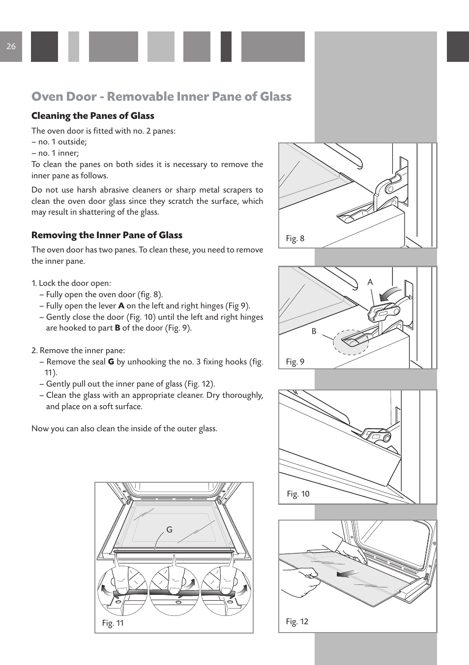 Oven door - removable inner pane of glass | CDA SV 210 User Manual | Page 26 / 36