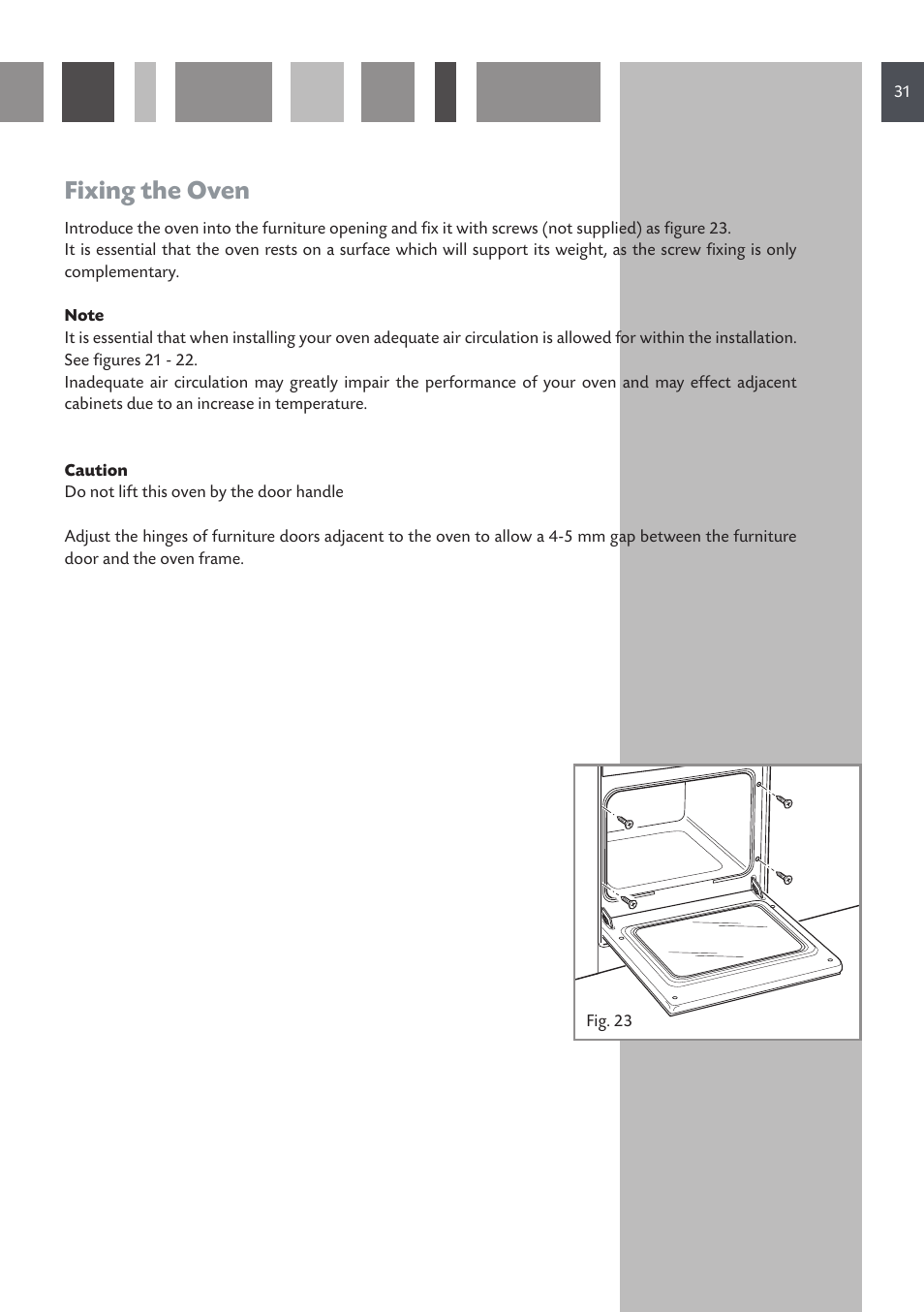Fixing the oven | CDA SV 210 User Manual | Page 31 / 36