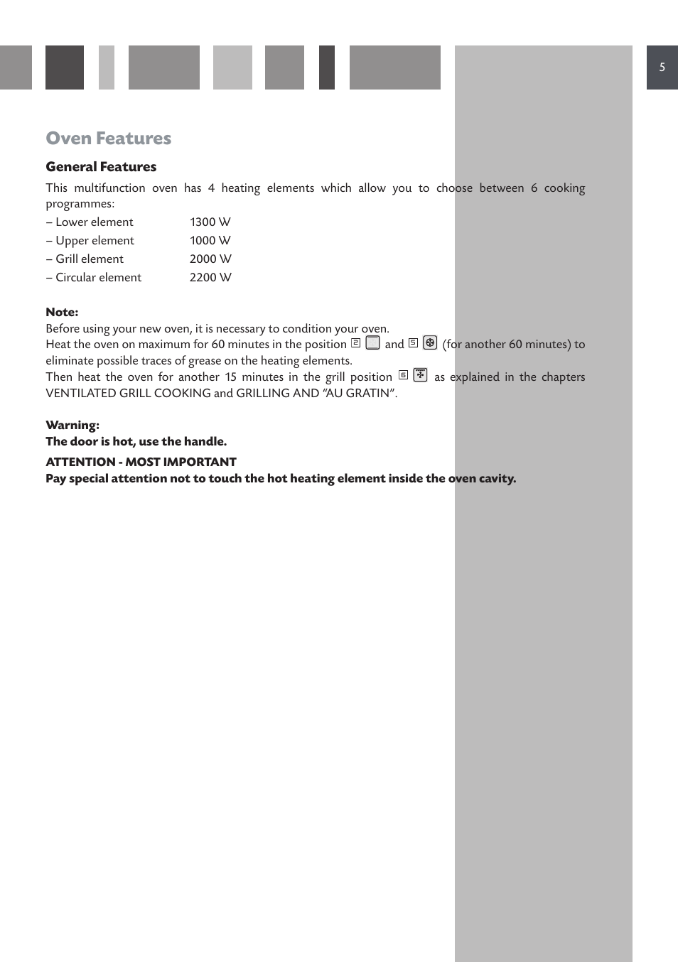 Oven features | CDA SV 210 User Manual | Page 5 / 36