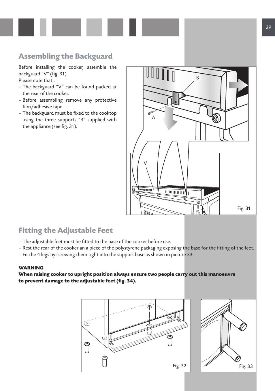 Fitting the adjustable feet, Assembling the backguard | CDA RC 9620 User Manual | Page 29 / 36