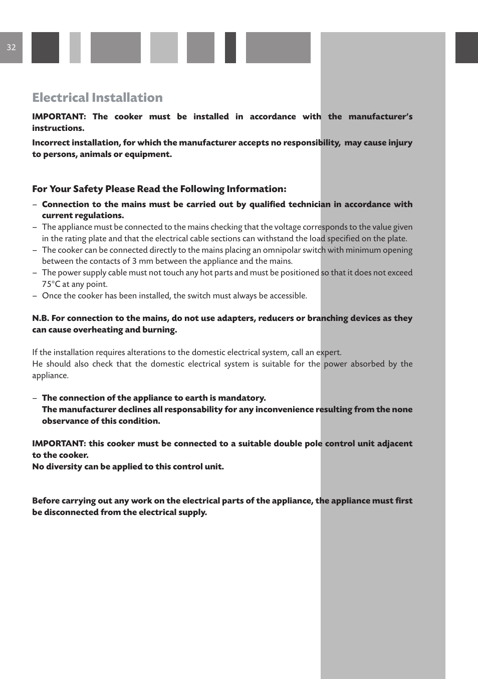 Electrical installation | CDA RC 9620 User Manual | Page 32 / 36