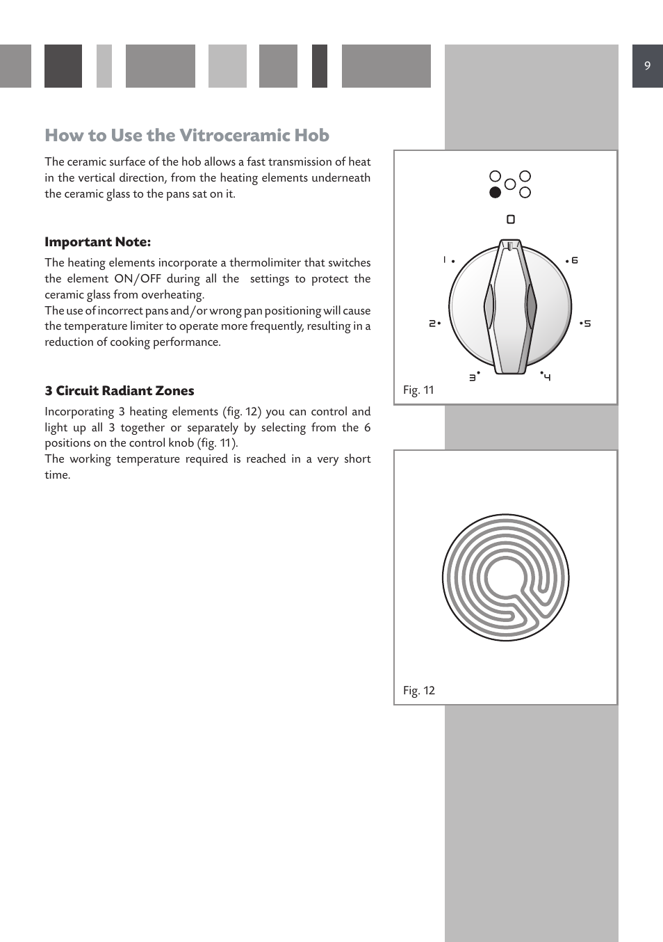 How to use the vitroceramic hob | CDA RC 9620 User Manual | Page 9 / 36