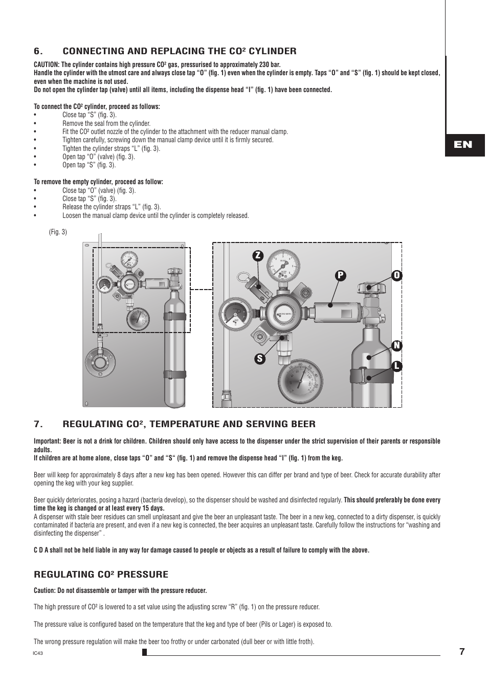 Connecting and replacing the co² cylinder, Regulating co², temperature and serving beer, Regulating co² pressure | En 562 bar micro matic | CDA BVB4 User Manual | Page 5 / 9