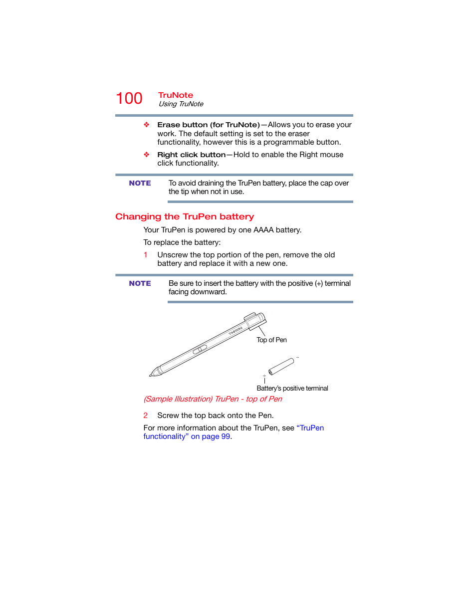 Changing the trupen battery | Toshiba DynaPad WT12PE-A64 User Manual | Page 100 / 177