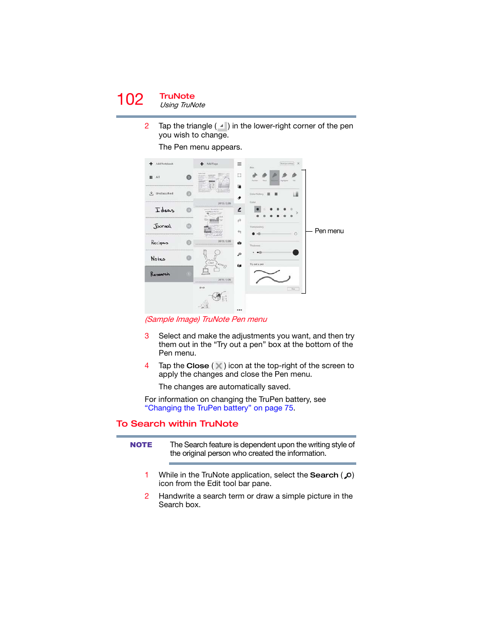 To search within trunote | Toshiba DynaPad WT12PE-A64 User Manual | Page 102 / 177