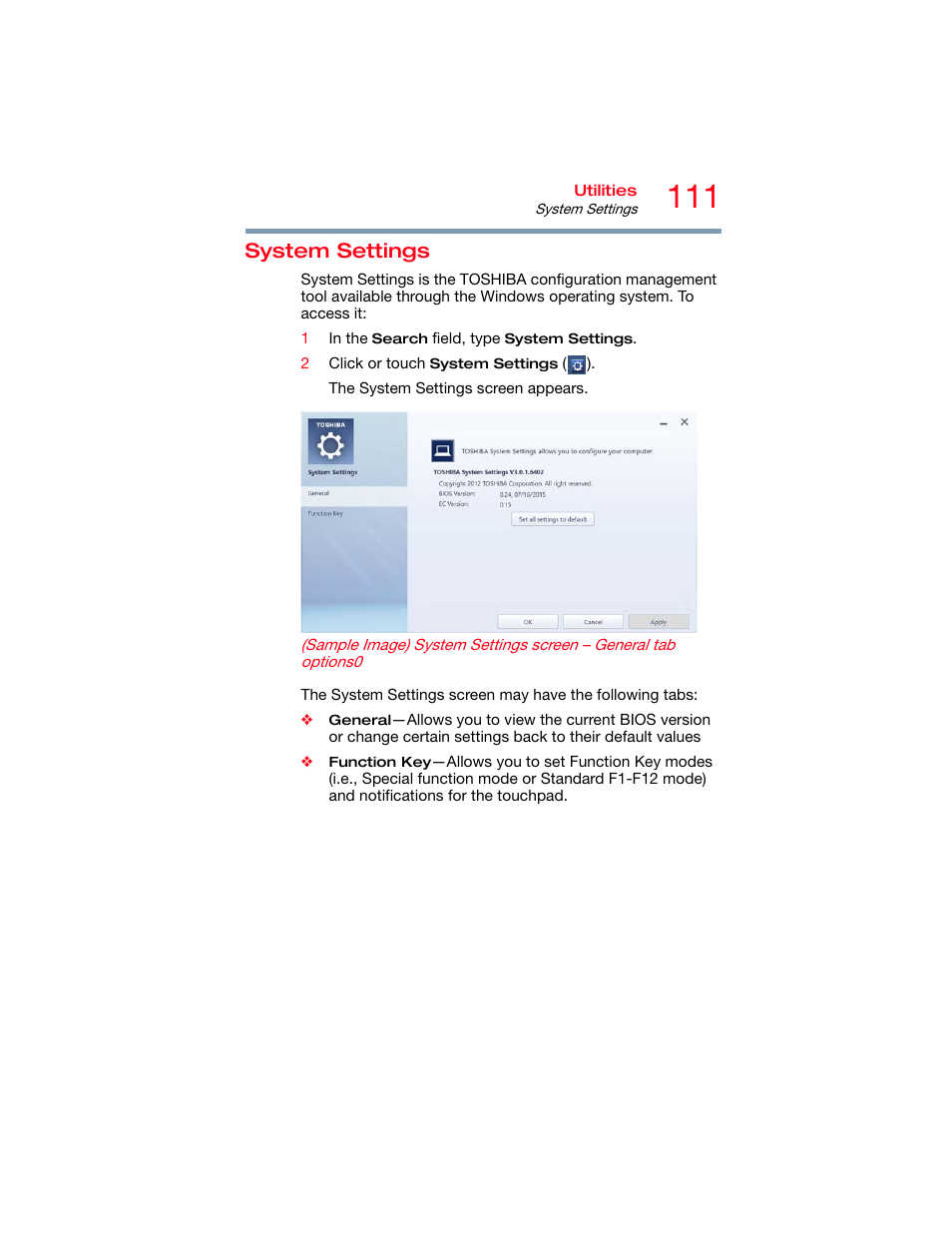 System settings | Toshiba DynaPad WT12PE-A64 User Manual | Page 111 / 177