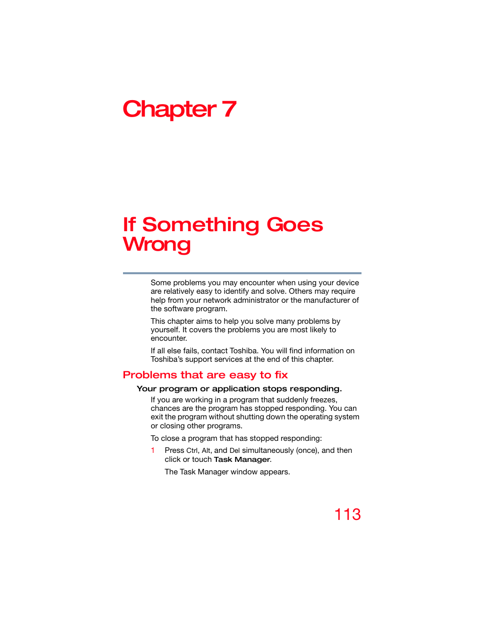 Chapter 7: if something goes wrong, Problems that are easy to fix, Chapter 7 | If something goes wrong | Toshiba DynaPad WT12PE-A64 User Manual | Page 113 / 177