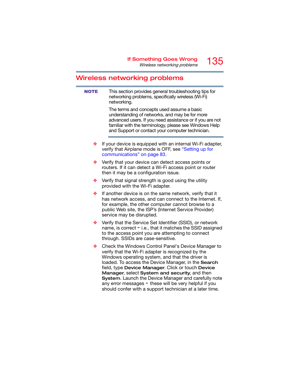 Wireless networking problems | Toshiba DynaPad WT12PE-A64 User Manual | Page 135 / 177