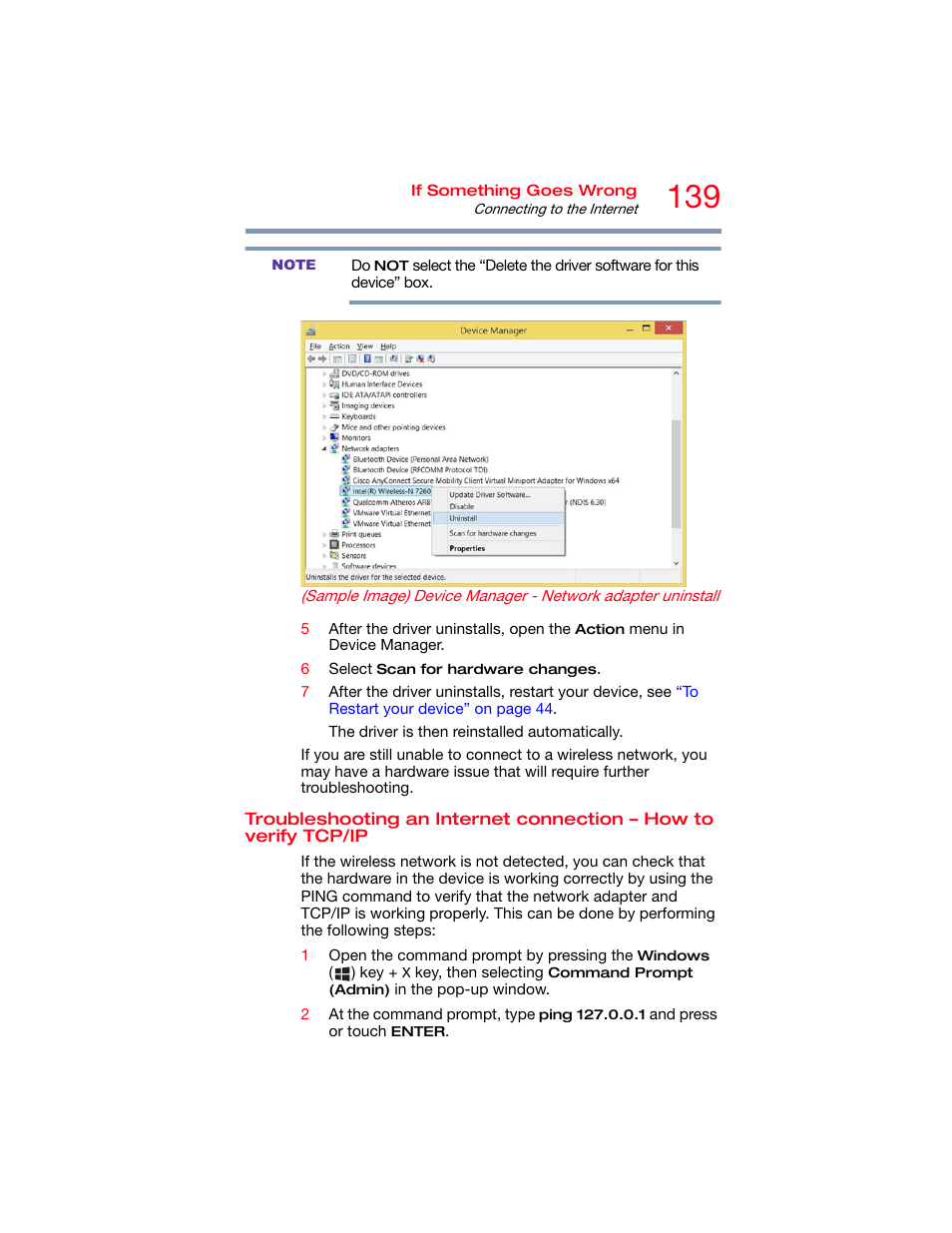 Troubleshooting an internet connection, How to verify tcp/ip | Toshiba DynaPad WT12PE-A64 User Manual | Page 139 / 177